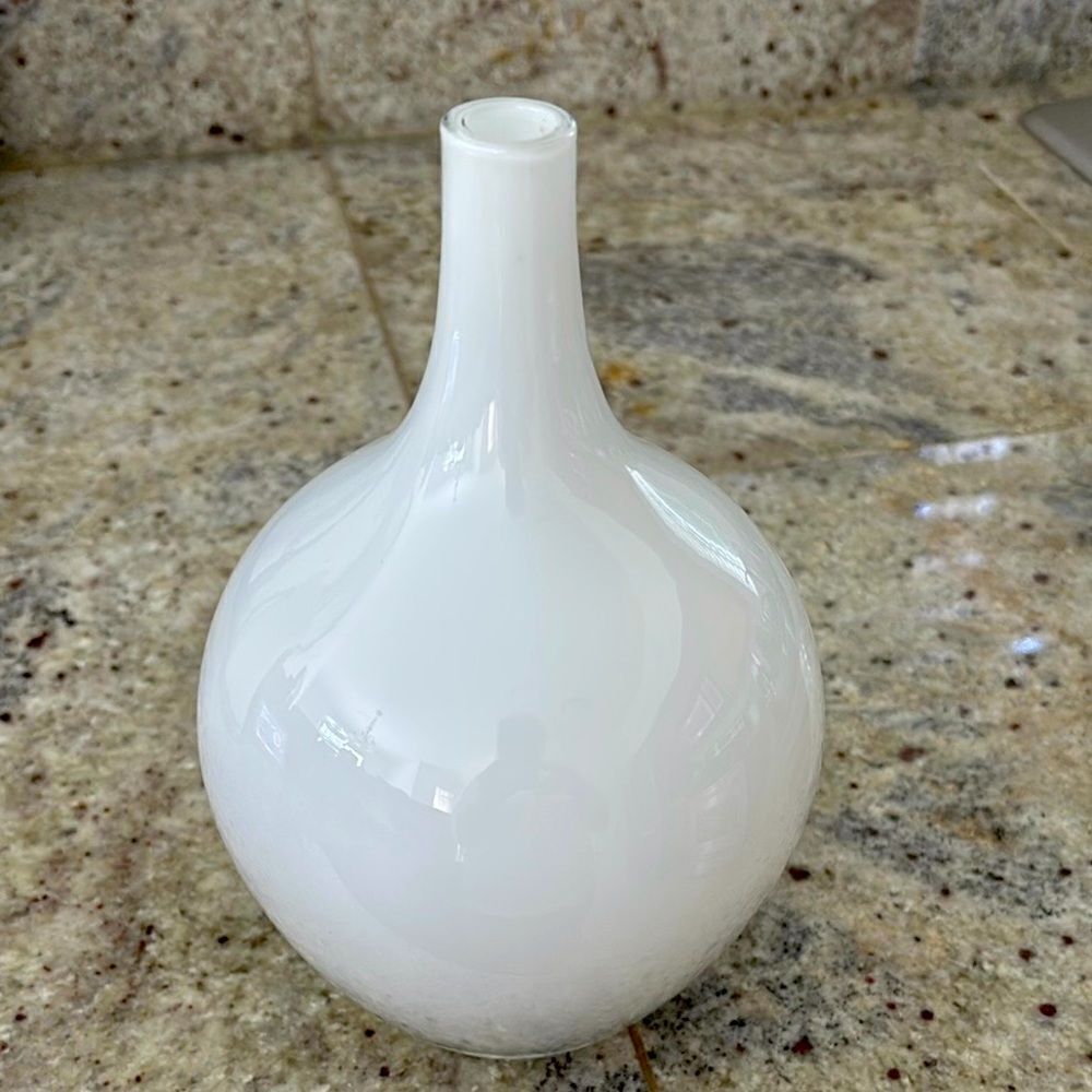 IKEA White Salong Vase Hand Blown Glass Swedish Modern